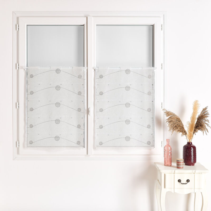 Modulable en étamine brodée motif rond Blanc 45x160 cm