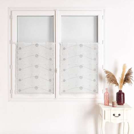Modulable en étamine brodée motif rond Blanc 45x120 cm