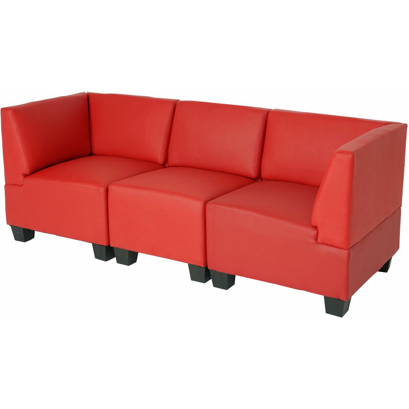 HHG - Modular 3-Sitzer Sofa Couch Moncalieri, Kunstleder ~ rot, hohe Armlehnen