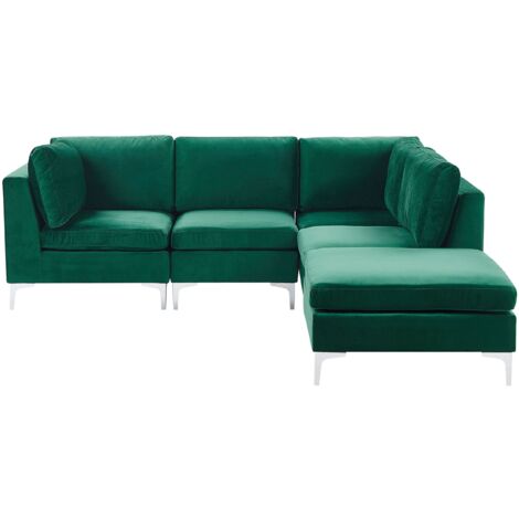 Modular Corner Sofa 4 Seater EVJA Velvet Green with Ottoman Left Hand