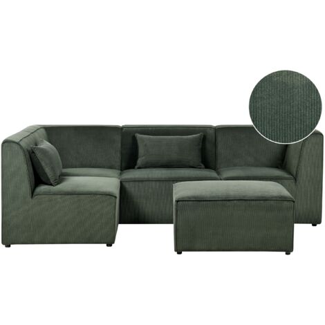 Modular Corner Sofa 4 Seater LEMVIG Corduroy Dark Green with Ottoman Right Hand