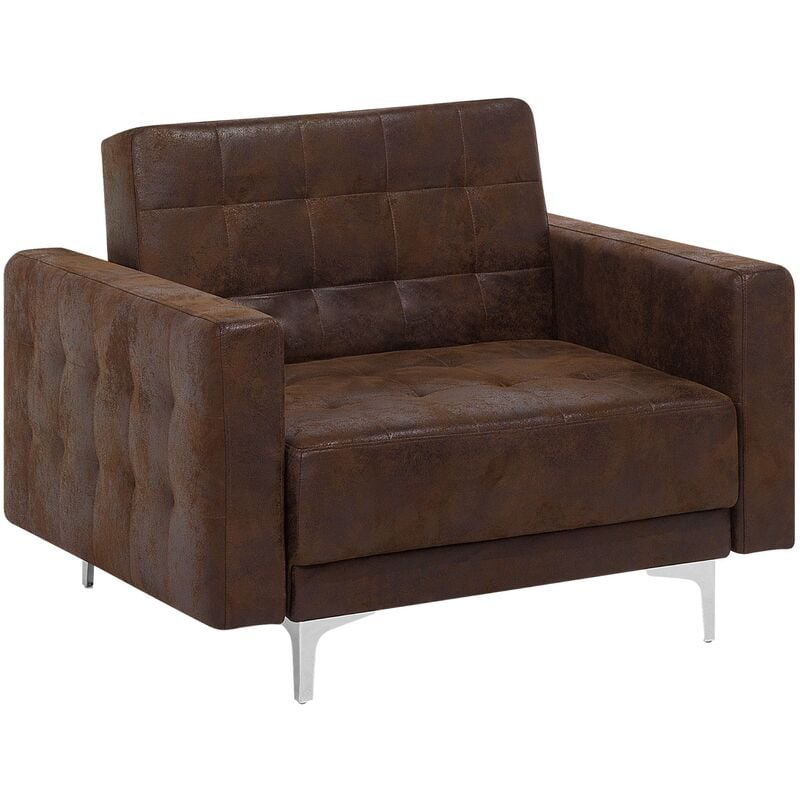 Modern Armchair Reclining Day Bed Brown Faux Leather Tufted Aberdeen