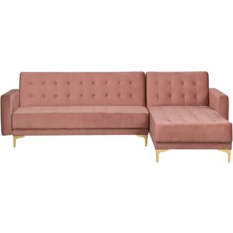 main image of "Modular Left Hand L-Shaped Corner Sofa Bed Pink Velvet Tufted Aberdeen"
