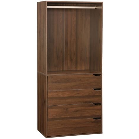 SWEEEK Modular open wardrobe drawer and rail unit, 60x45x180cm, Modulo, 4 drawers, 1 clothes rail, Natural