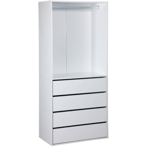 Modular open wardrobe drawer and rail unit White 80x45x180 cm - Modulo
