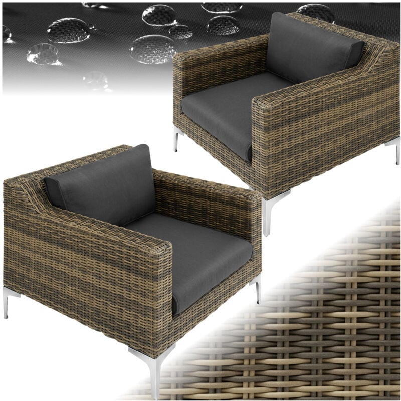 Rattan Garden Furniture Villanova - 2 armchairs, thick seat cushions - sofa for garden, rattan furniture, garden corner sofa