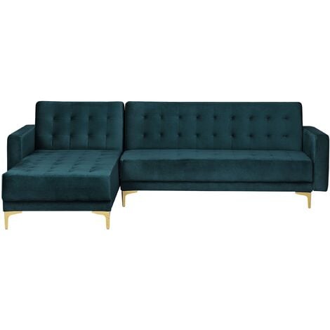main image of "Modular Right Hand L-Shaped Corner Sofa Bed Teal Velvet Tufted Aberdeen"