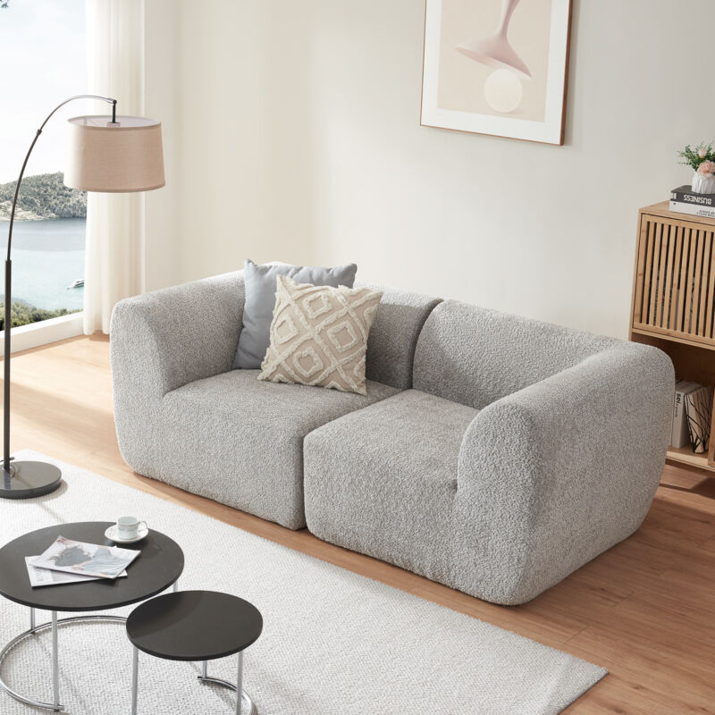 [en.casa] - Modular Sofa 2-sitzer Hurvas Bouclé Grau