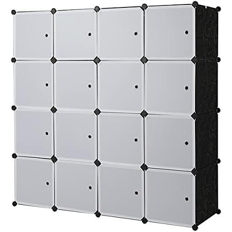 Modular Storage Unit, 16 Cubes, Plastic Shelving Unit with Doors, for Clothes, Shoes, Books, Easy Assembly, Black