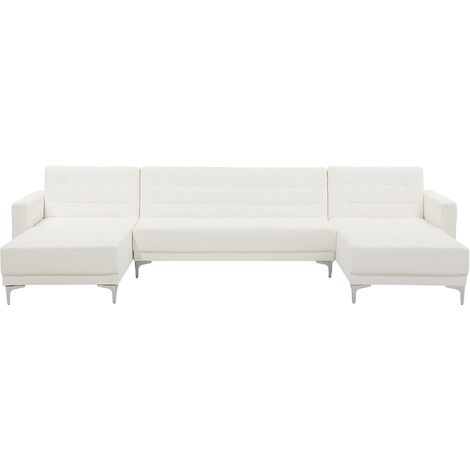 main image of "Modular U-Shaped Corner Sofa Bed 2 Chaises White PU Leather Tufted Aberdeen"