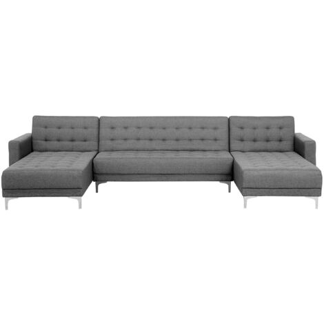 Modular U-Shaped Corner Sofa Bed 3 Seater 2 Chaises Grey Fabric Aberdeen - Grey