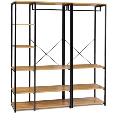 IDMARKET Modularer begehbarer Kleiderschrank XXL B. 150 cm DETROIT Industriedesign