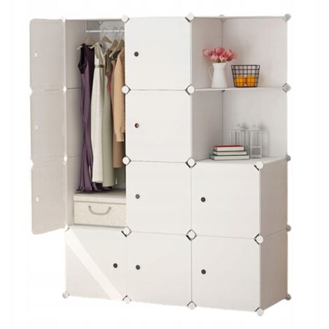 Modularer Kleiderschrank für Kleidung, weiß, Regale, Kleiderstange, geräumig, groß, XXL