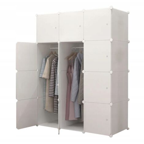 Modularer Kleiderschrank, Garderobe, Schrank, Regal, weißes Regal für Kleidung, geräumig, groß