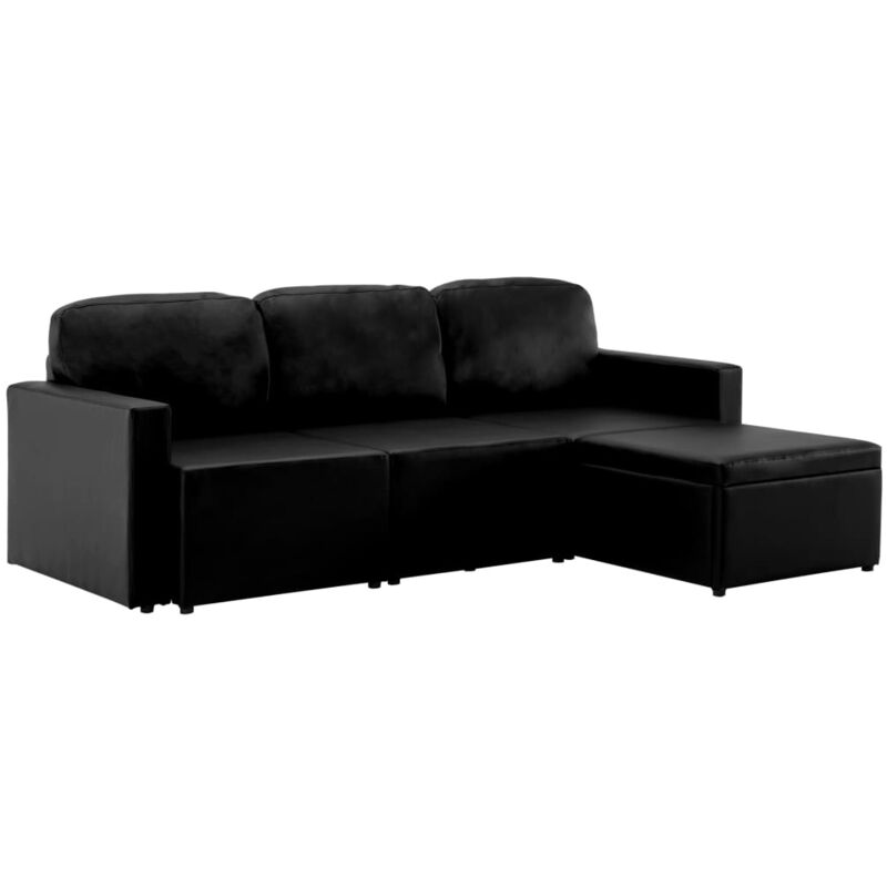 Vidaxl - Modulares 3-Sitzer Schlafsofa Kunstleder Schwarz - Schwarz