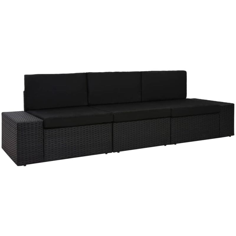 Modulares 3-Sitzer-Sofa Poly Rattan Schwarz - Schwarz - Vidaxl