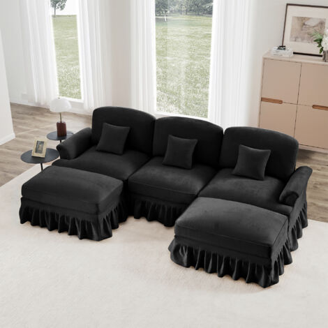 Modulares 3-Sitzer-Sofa, zwei Designs, Chenille, bequem, schwarz