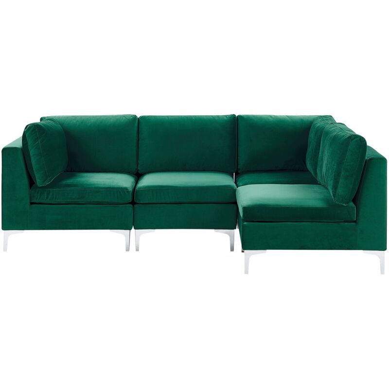 Beliani Modul Ecksofa 4-sitzer Evja Samtstoff Grün Linksseitig
