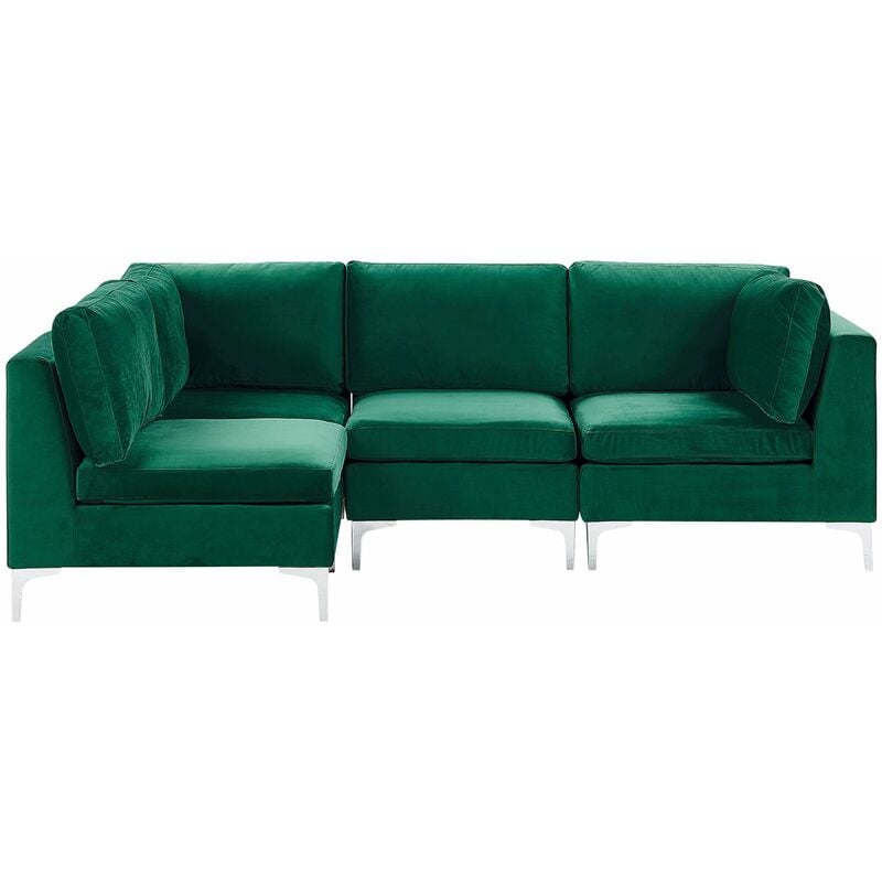 Modulares Ecksofa rechtsseitig Grün Polsterbezug aus Samtstoff 4-Sitzer mit Metallgestell Silber Wohnzimmer Salon Möbel - Grün