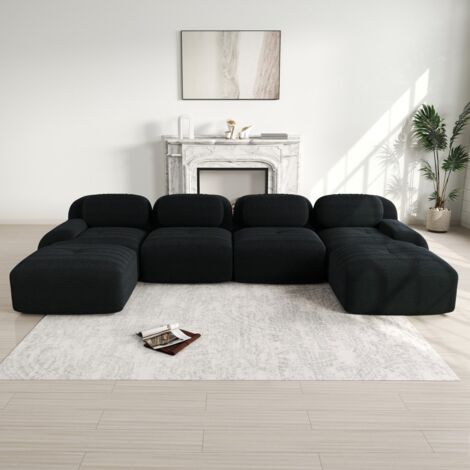 Modulares 4-Sitzer-U-Sofa mit 2 Chaiselongues – Sofa 388 x 178 cm mit hochdichtem Schaumstoff – ohne Rahmen – schwarzer Cord