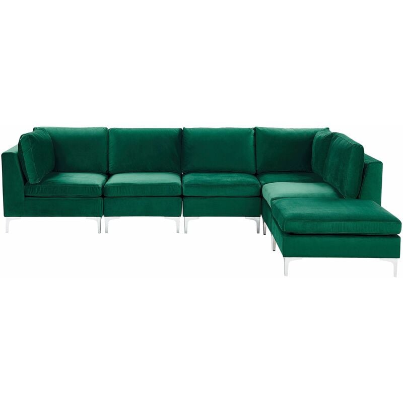 Modulares Ecksofa mit Ottomane linksseitig Grün Polsterbezug aus Samtstoff 5-Sitzer mit Metallgestell Silber Wohnzimmer Salon Möbel - Grün