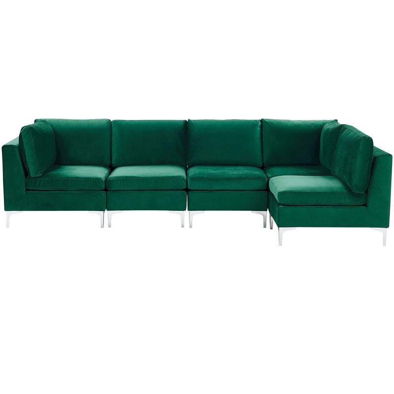 Modulares Ecksofa linksseitig Grün Polsterbezug aus Samtstoff 5-Sitzer mit Metallgestell Silber Wohnzimmer Salon Möbel - Grün
