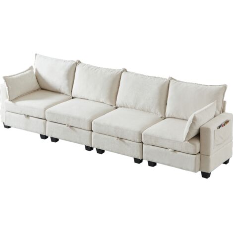 Modulares Chenille-Sofa, Ecksofas für das Wohnzimmer U-förmiges Ecksofa mit Stauraum-Ottomane, 6-Sitzer-Ecksofas mit Chaiselongue