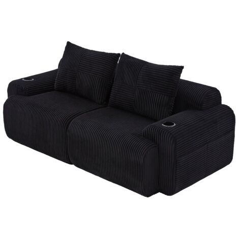 Modulares Cordsofa für 2 Personen, frei kombinierbar, vakuumverpackt inklusive Getränkehalter und seitlicher Aufbewahrungstasche. Ideal für Wohnzimmer, Familienzimmer und weitere Räume.Schwarz