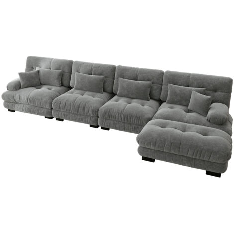Modulares Ecksofa, L-förmiges Couch Set für Wohnzimmer, 4-Sitzer Komfortable Cloud Couches mit beweglichem Ottoman, DIY-Kombination, Chenille, Grau