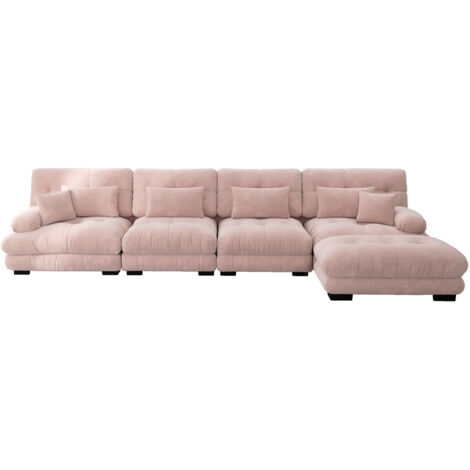 Modulares Ecksofa, L-förmiges Couch Set für Wohnzimmer, 4-Sitzer Komfortable Cloud Couches mit beweglichem Ottoman, DIY-Kombination, Chenille, Rosa