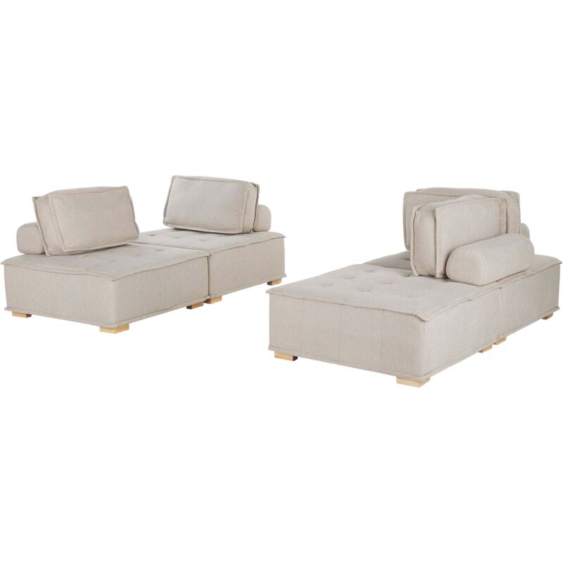 Beliani Modulares Sofa Set Beige Polsterbezug Gesteppt 4-sitzer Couchgarnitur Aus Verschiedenen Elementen Zwei 2-sitzer-sofas Mit Kissen Modern Skandi