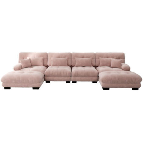 Modulares Ecksofa, U-förmiges Couch Set für Wohnzimmer, 4-Sitzer Komfortable Cloud Couches mit beweglichem Ottoman, DIY-Kombination, Chenille, Rosa