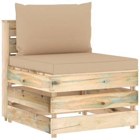 Modulares Mittelsofa mit Kissen Grün Imprägniertes Holz
