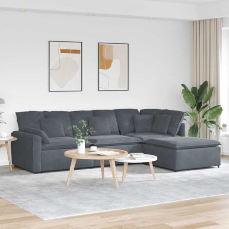Modulares Sofa mit Fußhocker Kissen Samt Dunkelgrau vidaXL