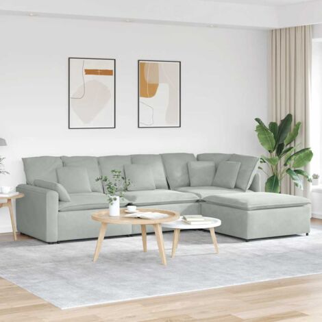 Modulares Sofa mit Fußhocker Kissen Samt Hellgrau vidaXL