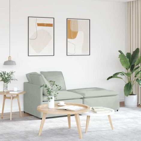 Modulares Sofa mit Fußhocker Kissen Samt Hellgrau vidaXL