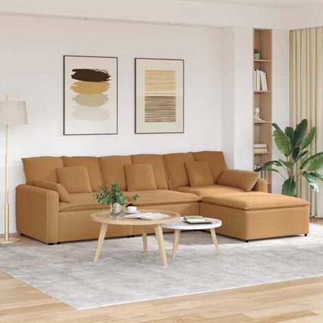 Modulares Sofa mit Fußhocker und Kissen Beige vidaXL