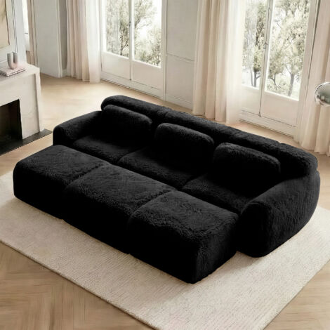 Modulares Sofa, U- oder L-Form, Breite Sitzfläche, Ohne Montage, Rutschfeste Basis, Plüsch, Schwarz