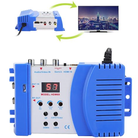 Modulateur RF HDMI, Convertisseur AV Numérique vers RF HDM69 Modulateur Portable Standard VHF UHF PAL pour Niveau de Sortie Réglable UE 100‑240 V