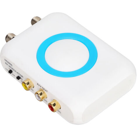 Modulateur RF prêt à l'emploi avec entrée HDMI, sortie NTSC/PAL et interface VHF/AV, adapté aux systèmes de télévision par câble.