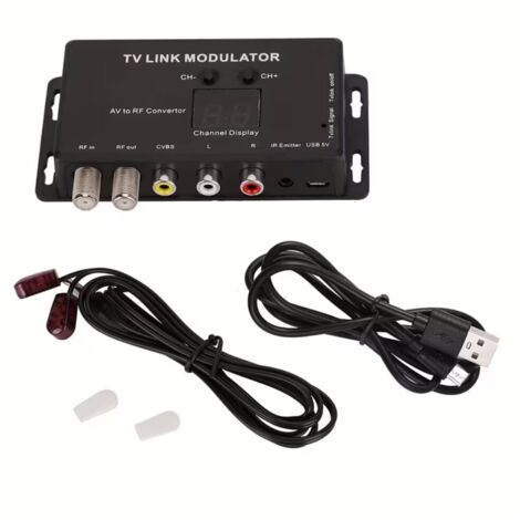 Modulateur TV Link, Convertisseur AV vers RF avec Extendeur IR, Affichage des Chaînes et Interface USB 5V
