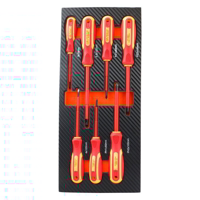 Module mousse 7 tournevis vde 1000V pour servante d'atelier