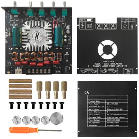 Module amplificateur de puissance numérique compact 2.1 canaux ZK-AS21 TPA3255 BT pour subwoofer (aigus et graves), 220 W x 2 + 350 W