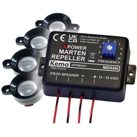 Module anti-martres à ultrasons – 4 haut-parleurs pour couverture optimale – Angle d'émission 150° – Fréquence 40 kHz – Kemo