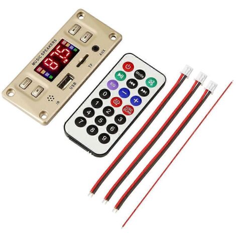 Module autoradio décodeur MP3 compatible Bluetooth Y05 avec carte TF, port USB, microphone et petite télécommande.