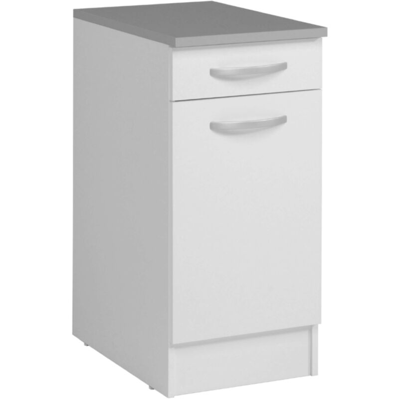 Module bas meuble cuisine 40 cm eko 1 porte 1 tiroir rangement moderne blanc mat
