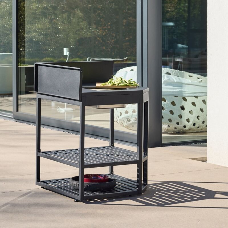 Module d'angle cuisine extérieure acier avec bac à glaçons et planche en bois L80cm - Thira