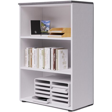 Module de bureau ouvert à trois compartiments avec dessus en couleur Ciment H129x90x45cm