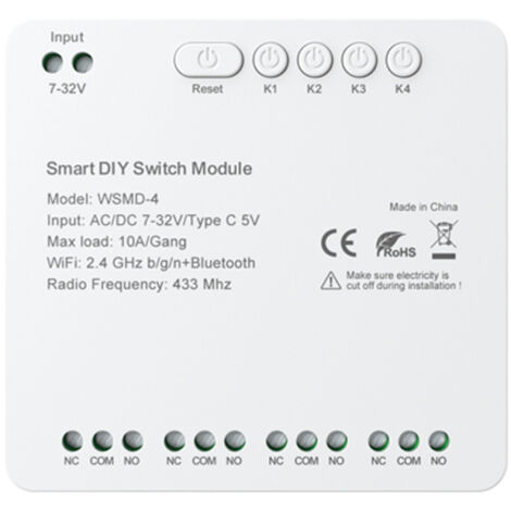 Module de commutation intelligent WiFi Tuya, compact, pour la programmation horaire à domicile, commande vocale, application sans fil et télécommande. Module de commutation à 4 canaux compatible avec 