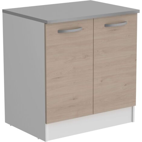 Module de cuisine inférieur Eko 2 portes Chêne Jackson et Blanc 80x60cm
